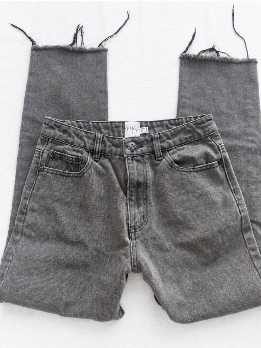 Princess Polly Grey Acid Wash Raw Hem Straight Leg Jeans Size 4 Y2K 2000s Grunge
